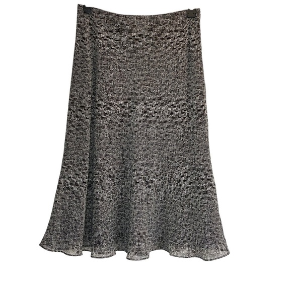 Vintage Talbots Black Tan A-Line side zipper Midi 100% silk Skirt Size 12 - Picture 2 of 11